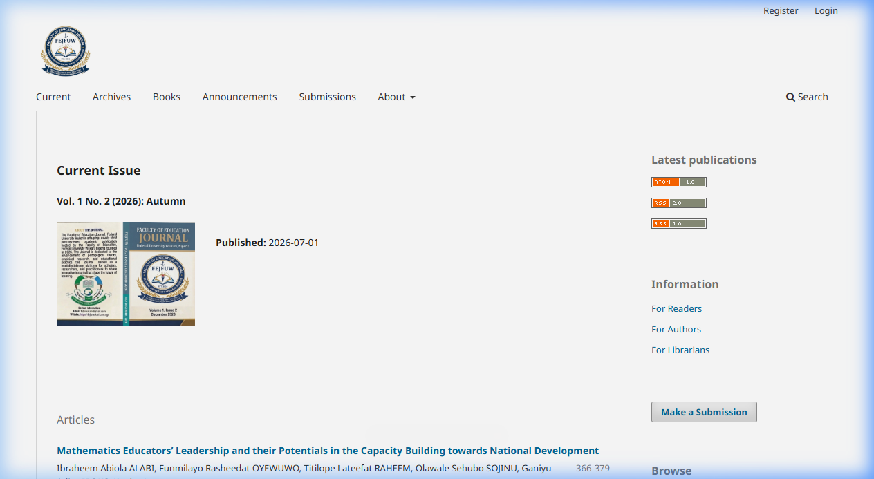 Faculty of Education Journal, Federal University Wukari publishing platform
